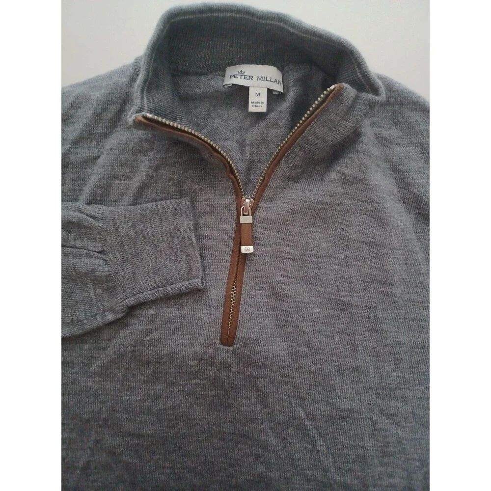 Peter Millar Autumn Crest Sweater Medium 1/4 Zip Merino Wool Blend Golf Suede